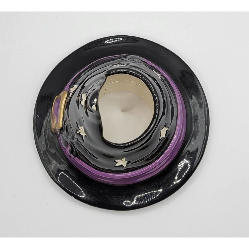 Yankee Candle Black Halloween Witch Hat Spiders Ceramic Candle Jar Topper Shade - Picture 6 of 11